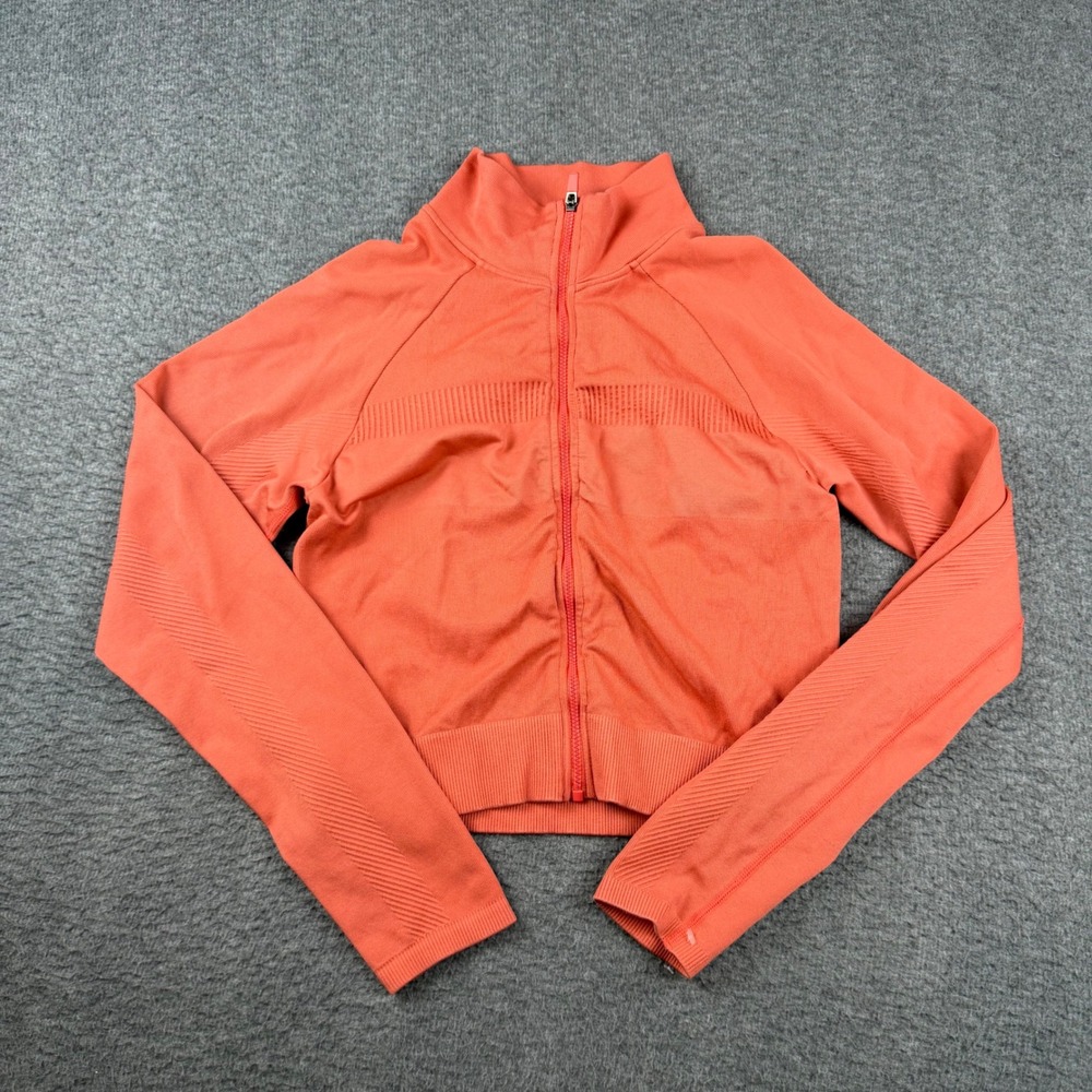 Fabletics Full Zip Jacket Women's M Orange Seamless Ribbed Cropped Athletic